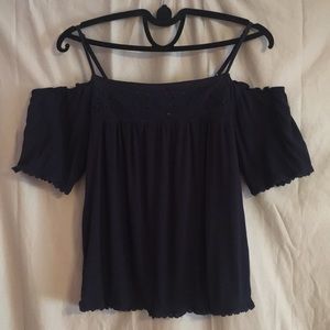 Navy Cold Shoulder Top